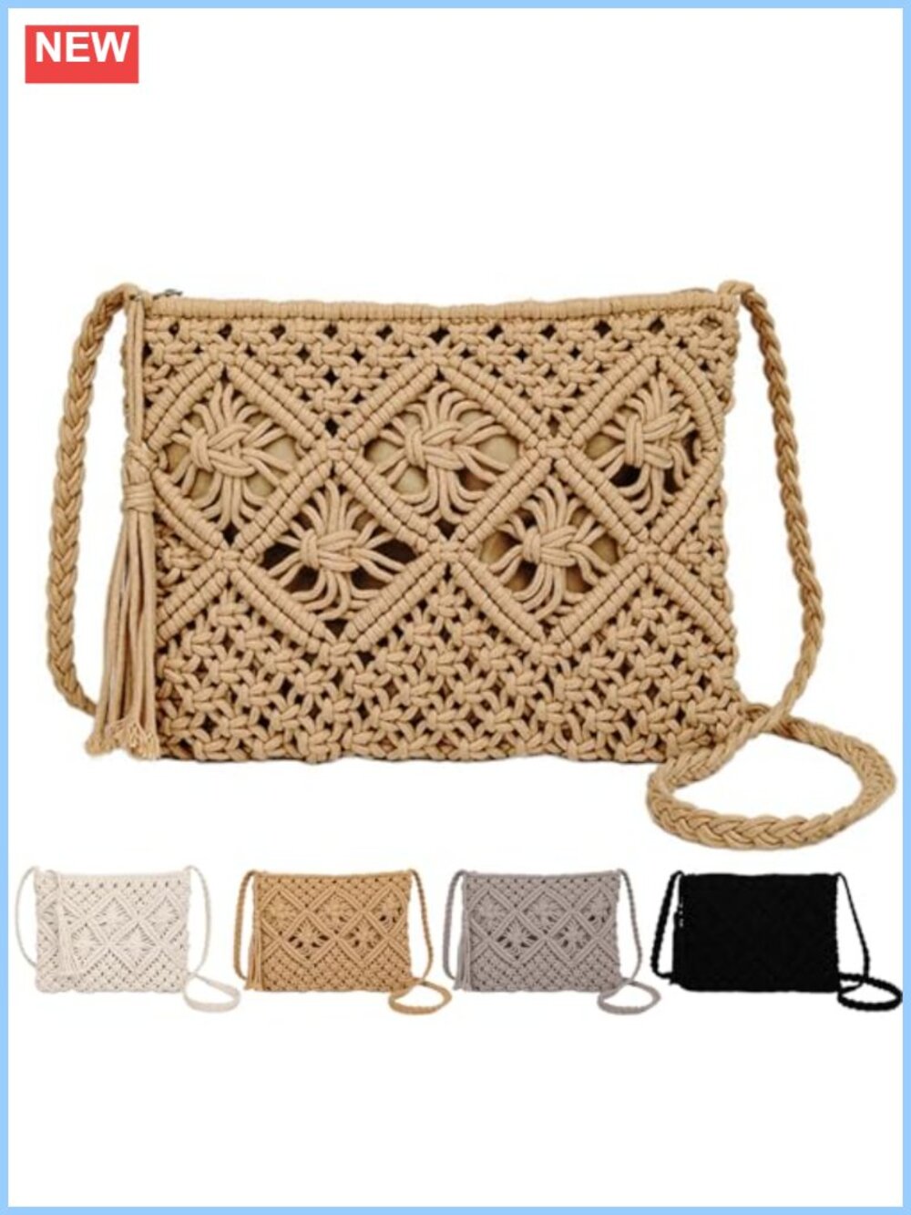 Crochet Woven Crossbody Bag Bohemian Summer Purse Clutch